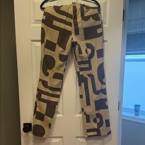 Geometric Patterned Tan and Brown Pants